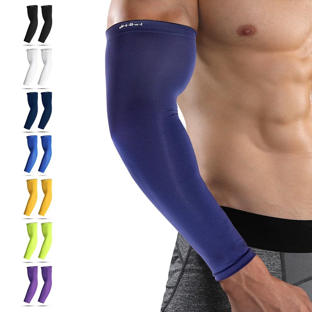 HiRui Arm Compression Sleeves for Men Women Youth Kids, UV Protection 20-30mmHG Support, Great for Running Cycling Basketball Golf Tattoo Cover, Breathable Moisture-Wicking (Navy Blue, Large)