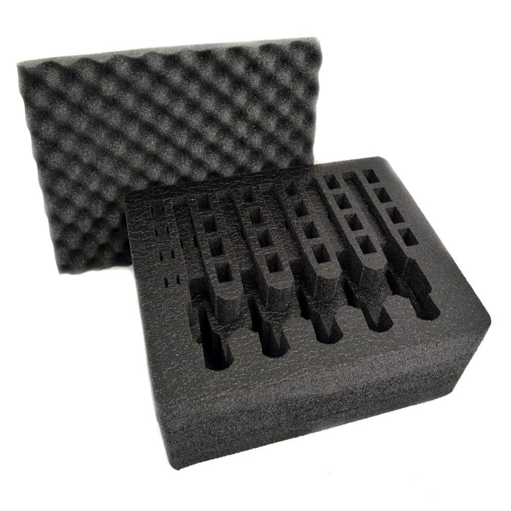 5 Pistol 24 Magazine Storage Foam Insert for Pelican 1550 Case - 2 Piece Set Pre-cut Military Grade Polyethylene Foam Base Insert and Lid Liner (Case Not Included)