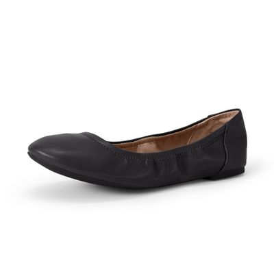 Amazon Essentials Women's Comfortable Round Toe Ballet Flats, Cushioned Memory Foam, Black Faux Leather, 10.5