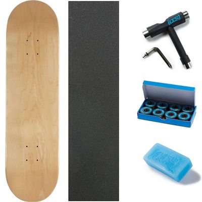 [CCS] Blank Skateboard Deck Natural Wood 7.75" W/Mob Grip, Skate Tool, Wax, and ABEC 7 Bearings