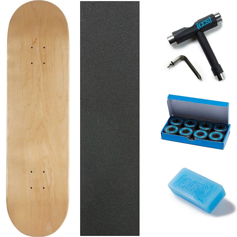 [CCS] Blank Skateboard Deck Natural Wood 7.75" W/Mob Grip, Skate Tool, Wax, and ABEC 7 Bearings