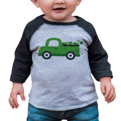 7 ate 9 Apparel Kids Green Truck St. Patricks Day Shamrock Clover 18 Months Grey Raglan