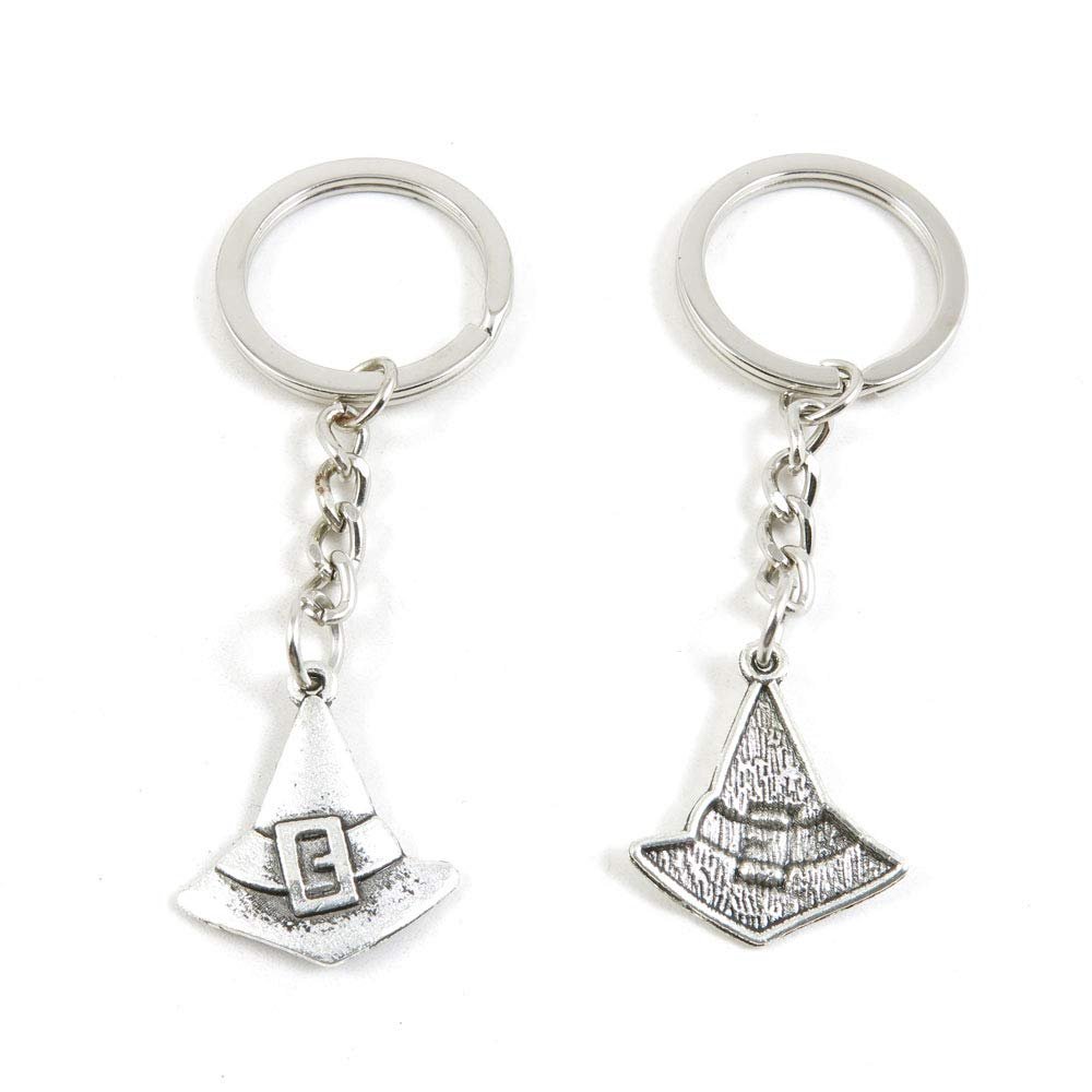 100 Items Metal Keychain Keyring Key Tags Chains Rings Jewelry Bag Charms C4XB1 Magic Hat