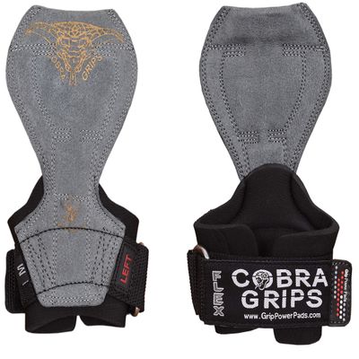 2018 Cobra Grips Flex Model Weight Lifting Gloves Heavy Duty Straps Alternative Power Lifting Hooks Best for Deadlifts with Padded Wrist Wrap Support Bodybuilding (Large, Gray Leather)