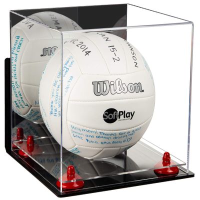 Better Display Cases Acrylic Volleyball Display Case with Mirror Case, Red Risers, Wall Mount and Clear Base 9.75" X 9.75" X 9.75" (A027/B02)