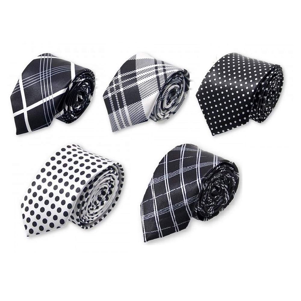 145CM Men's Tie Squared Dot Pattern Neck Tie Black White+Gift Box (A1)