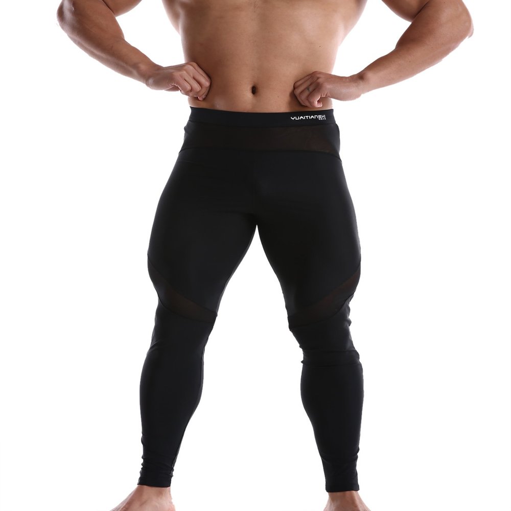 BRAVE PERSON Men's Mesh Yoga Trousers, Fitness Shorts, Cycling Pants D61-62 (L / 30"-35", D61-Black)