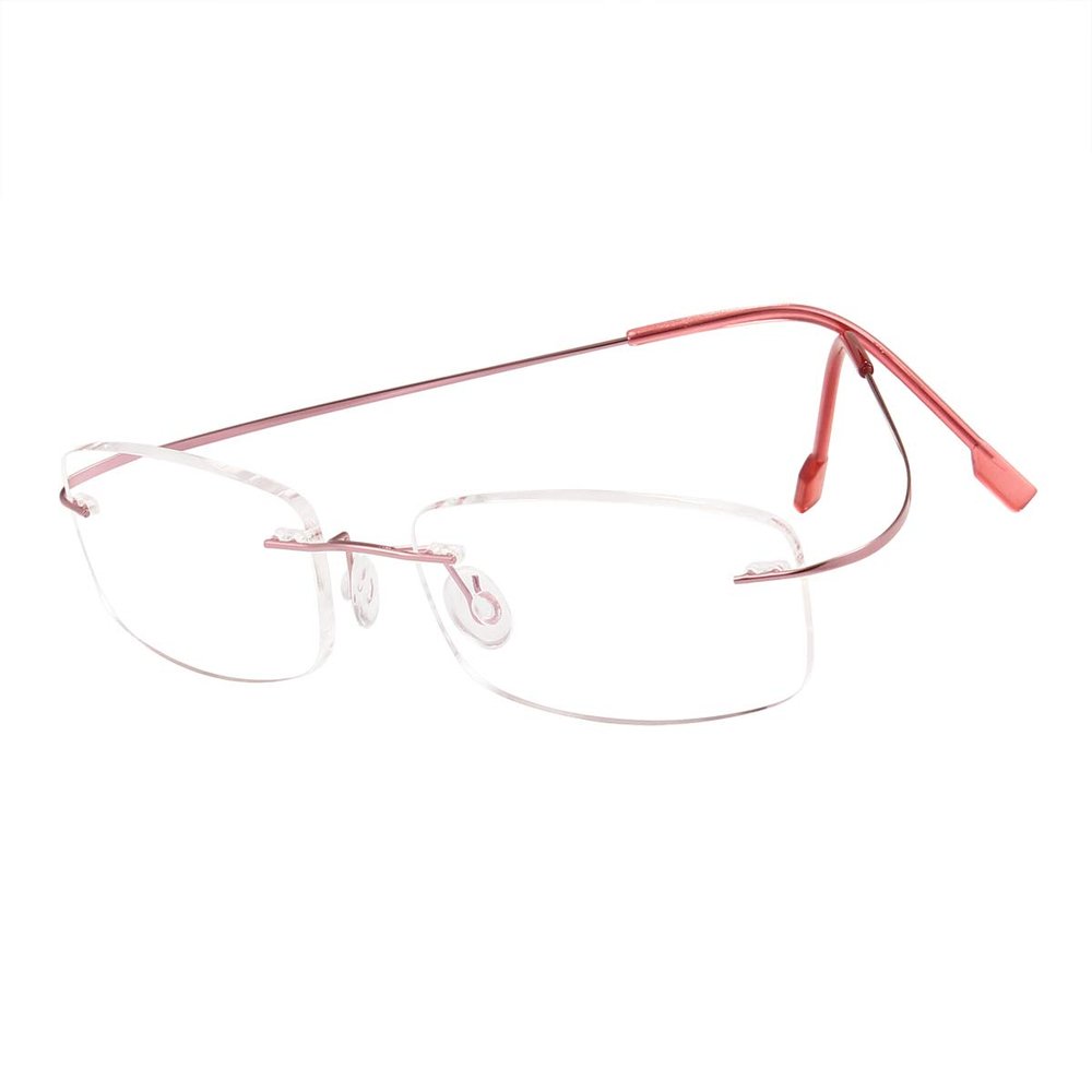 Poxas Memory Titanium Frameless Lightweight Reading Glasses Hingeless Flexibled Frames for Mens Womens (Pink, 4.0)