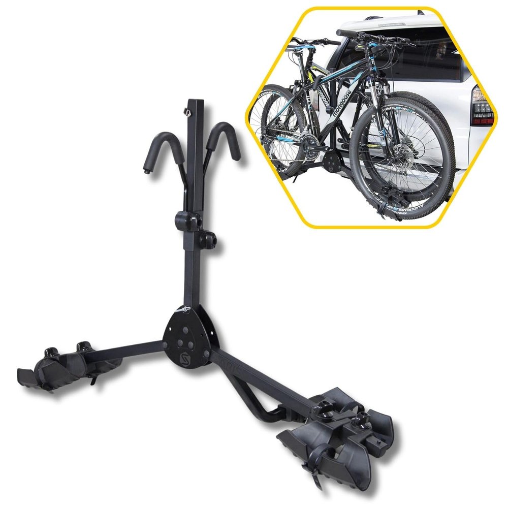 Saris All Star 2 Bike Hitch Rack with Secure & Easy to Load Platform - Adjustable Arms, Universal Hitch, Wide Wheel Trays, Ratchet Straps, Fold-Down Mast for Hatch Access