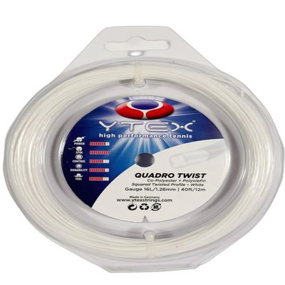 YTEX Quadro Twist White Tennis Racquet String Set (16L Gauge, 1.26mm)