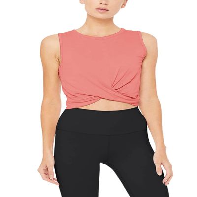 Bestisun Womens Workout Tops Cropped Tank Sleeveless Yoga Pilates Athletic Shirts Gym Clothes Rose S