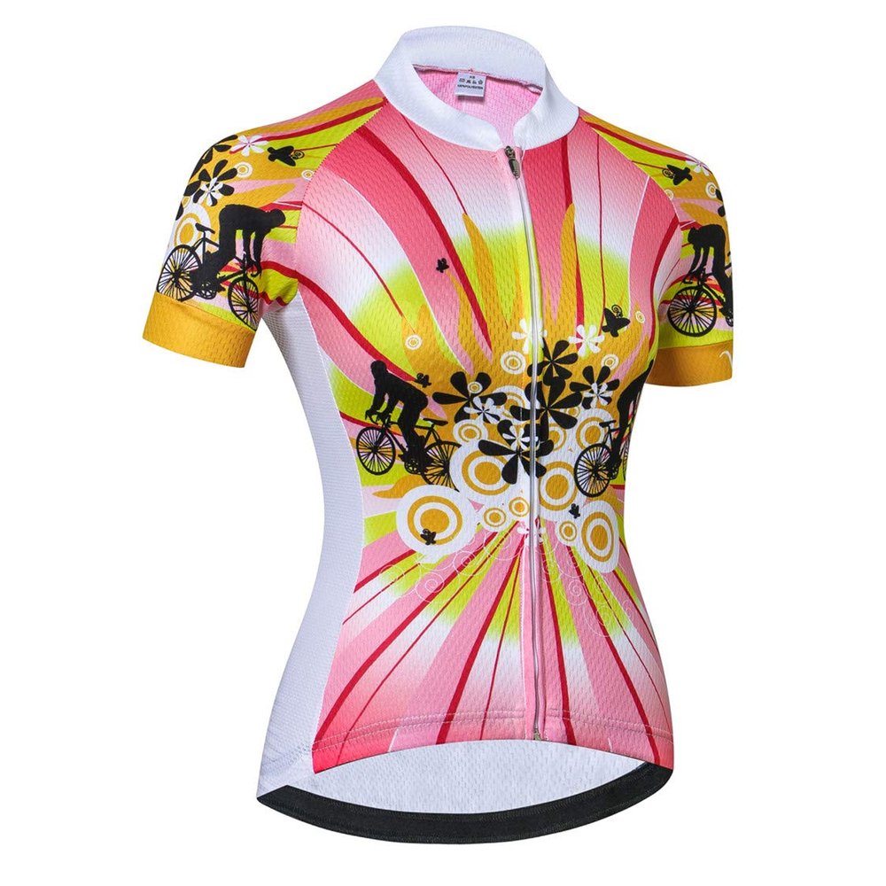 Cycling Jersey Women's Bike Jersey Zip Shirts Short Sleeve MTB Tops Road Mountain Bicycle Clothing Summer Racing for Ladies Female Quick Dry Yellow White Size XXL
