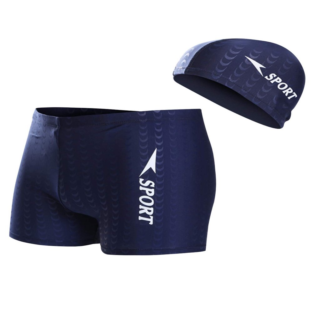 Legou Men's Quick Dry Swim Jammer with Cap L Blue