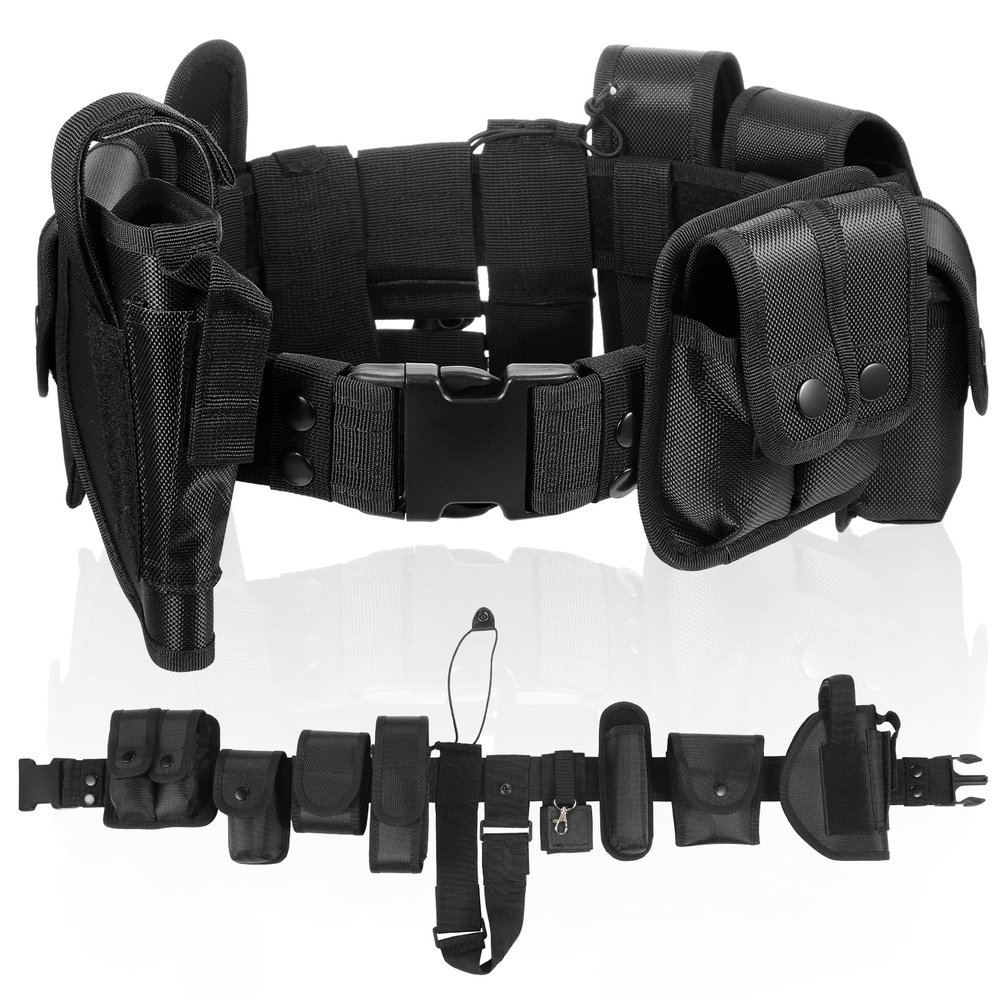 abcGoodefg 10 in 1 Black Utility Belt Tactical Police Security Belts with Pouch Men/Women Law Enforcement Duty Belt for Costume Hunting Game Belts & Bags (10 PCS, Black)