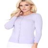 YEMAK Women's Knit Cardigan Sweater  3/4 Sleeve Crewneck Basic Classic Casual Button Down Soft Lightweight Knitted Top CO079-Grape-S view 4