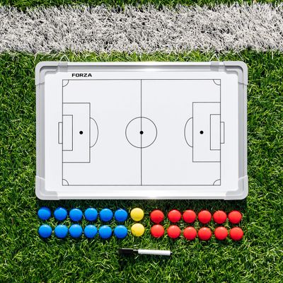 FORZA 18in x 12in Double-Sided Sports Coaching Whiteboard | 13 Sports Options - Magnetic Markers, Pen, and Eraser Included (Soccer, Without Carry Bag)