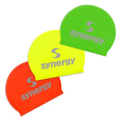 Synergy Latex Swim Caps Combo Pack (Neon Green, Neon Orange, Neon Yellow 3-Pack)