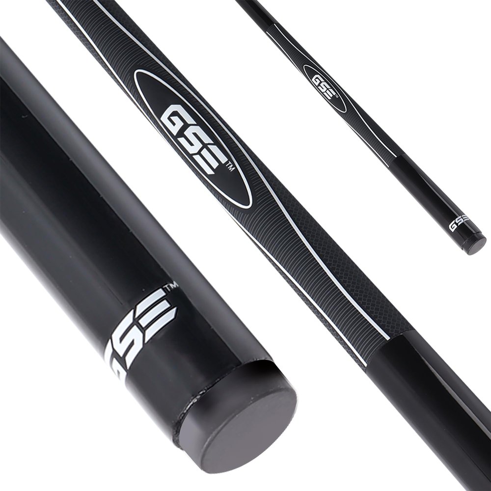 GSE Games & Sports Expert 58" 2-Piece Fiberglass Graphite Composite Billiard Pool Cue Stick for Men/Women, Billiard Cue Stick for House or Commercial/Bar Use (Black, 18 Oz)