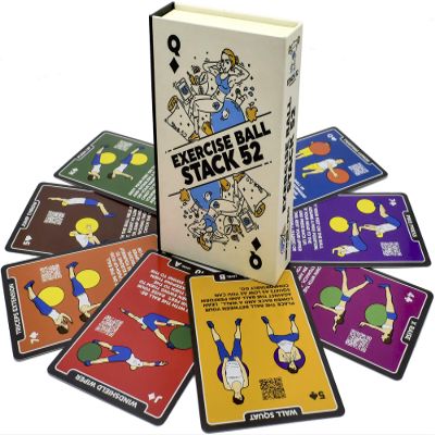 Stack 52 Exercise Ball Fitness Cards. Swiss Ball Workout Playing Card Game. Video Instructions Included. Bodyweight Training Program for Balance and Stability Balls. (2019 Updated Deck)