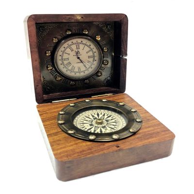 Antique Pocket Beautiful Compass Analog Clock 3.5" Brass Navigation Pocket Solid Brass Compass