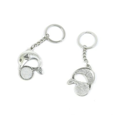 5 PCS Antique Silver Keyrings Keychains Key Ring Chains Tags Clasps N6TS7 Dolphin Cabochon Base Blank