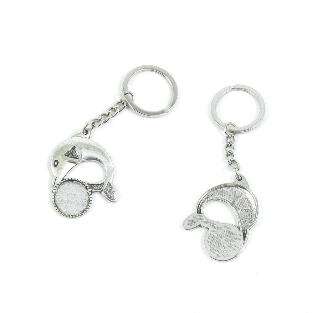 5 PCS Antique Silver Keyrings Keychains Key Ring Chains Tags Clasps N6TS7 Dolphin Cabochon Base Blank