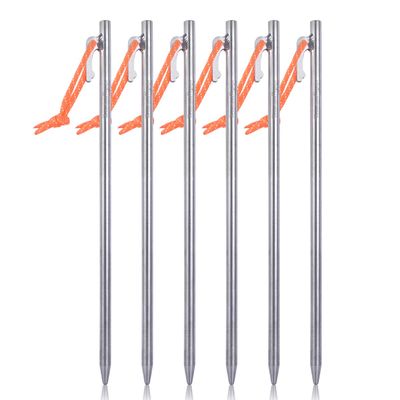 iBasingo 30cm Heavy Duty Titanium Tent Stakes 6-Pack, for High Wind & Rocky Ground, TC4 8mm 71.5g/pc with Reflective Guy Lines Ti4012P