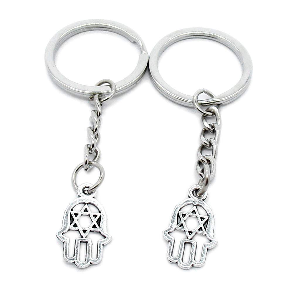 100 Items Metal Keychain Keyring Key Tags Chains Rings Jewelry Bag Charms M3YT9 Hamesh Hamsa Hand of Fatima
