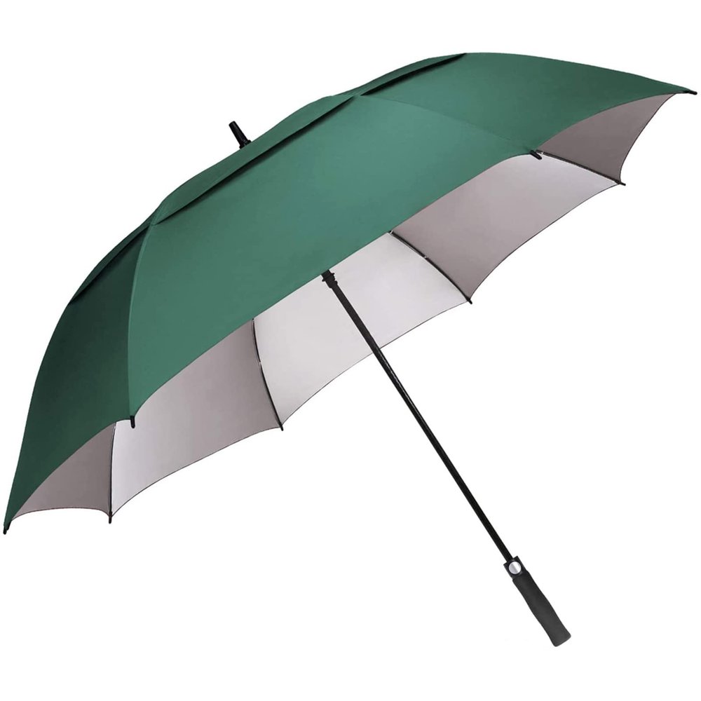 G4Free 62 inch Extra Large Windproof Golf Umbrella Auto Open Umbrella Double Canopy Vented Anti UV Sun Protection Oversize Stick UmbrellasDark Green