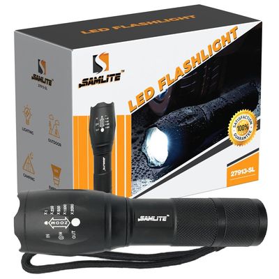 SAMLITE LED Flashlight High Powered 1200 Lumens Bright Zoomable Spotlight or Floodlight - 5 Modes - Brightest Ultra Light, Pocket Size, Waterproof, Tactical - Camping, Travel, Emergencies