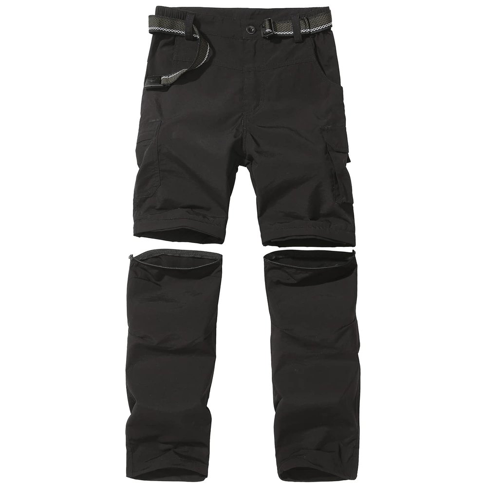 JOMLUN Boys Casual Quick Dry Outdoor Pants Hiking Climbing Convertible Trouser Kids' Cargo Pants Black