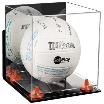 Better Display Cases Acrylic Volleyball Display Case with Mirror Case, Orange Risers, Wall Mount and Clear Base 9.75" X 9.75" X 9.75" (A027/B02)