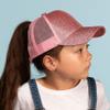 C.C Kids Glitter Ponytail Baseball Cap  Sparkly Toddler Trucker Hat for Girls with Messy Bun Slot, Adjustable Velcro, Fits 20"-21" Head Circumference (Ages 2-5) (Pink) view 3