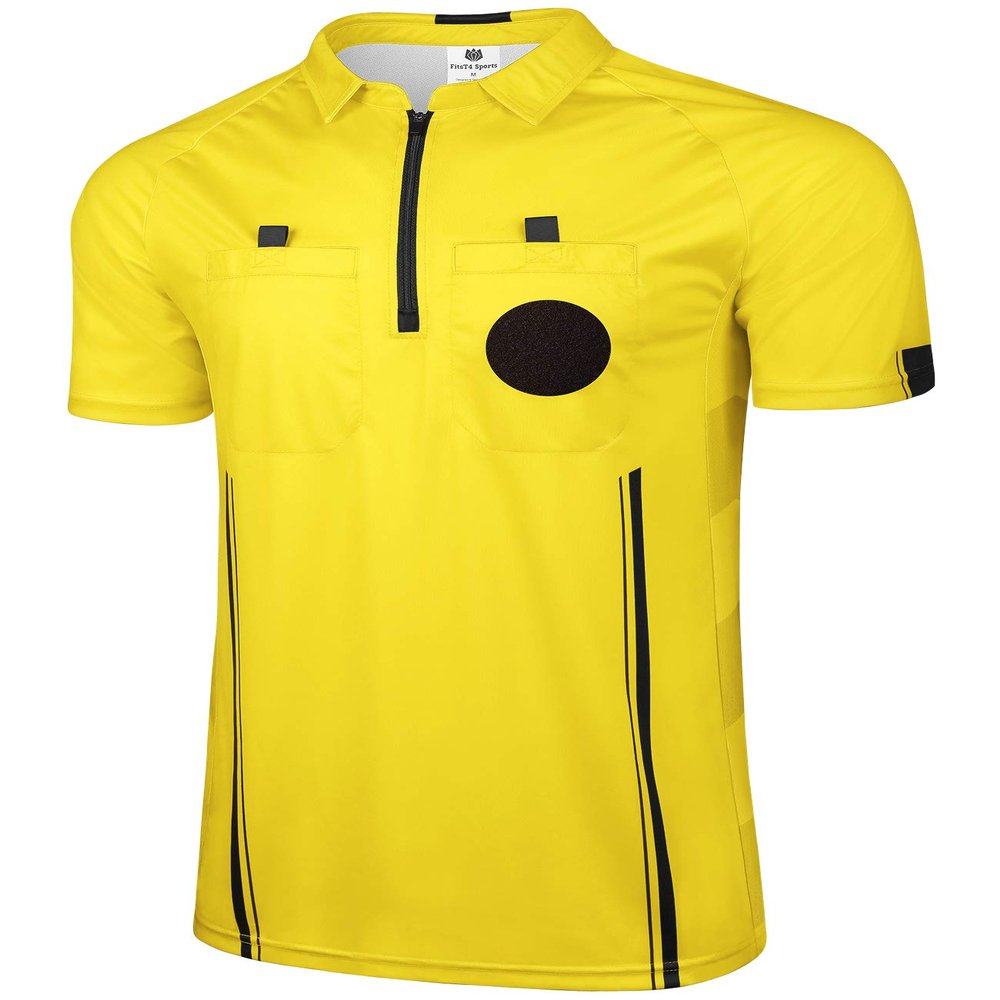 FitsT4 Sports Pro Soccer Referee Jersey Short Sleeve Ref Shirts Yellow Medium