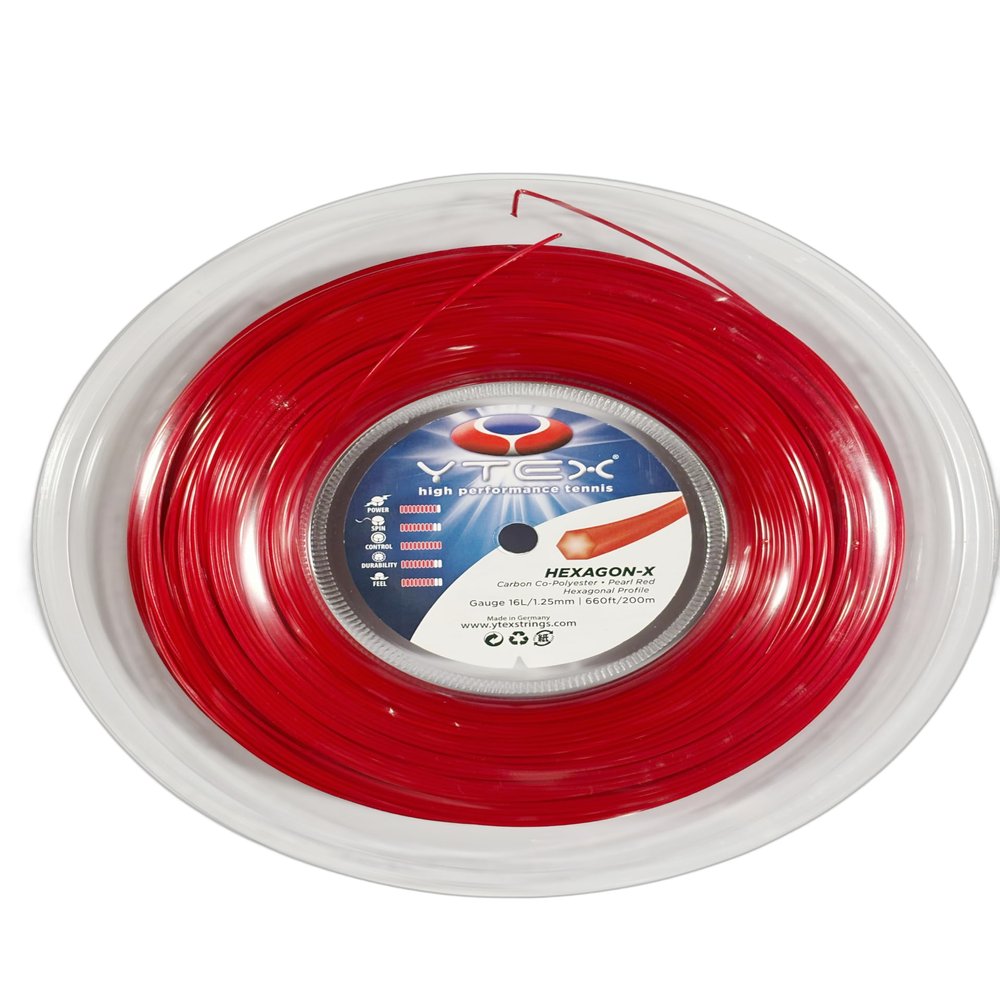YTEX Hexagon-X Pearl Red Tennis Racquet String Reel (16L Gauge, 1.25mm)