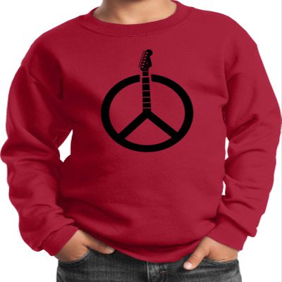 Guitar Peace Youth Kids Sweatshirt, Red Large