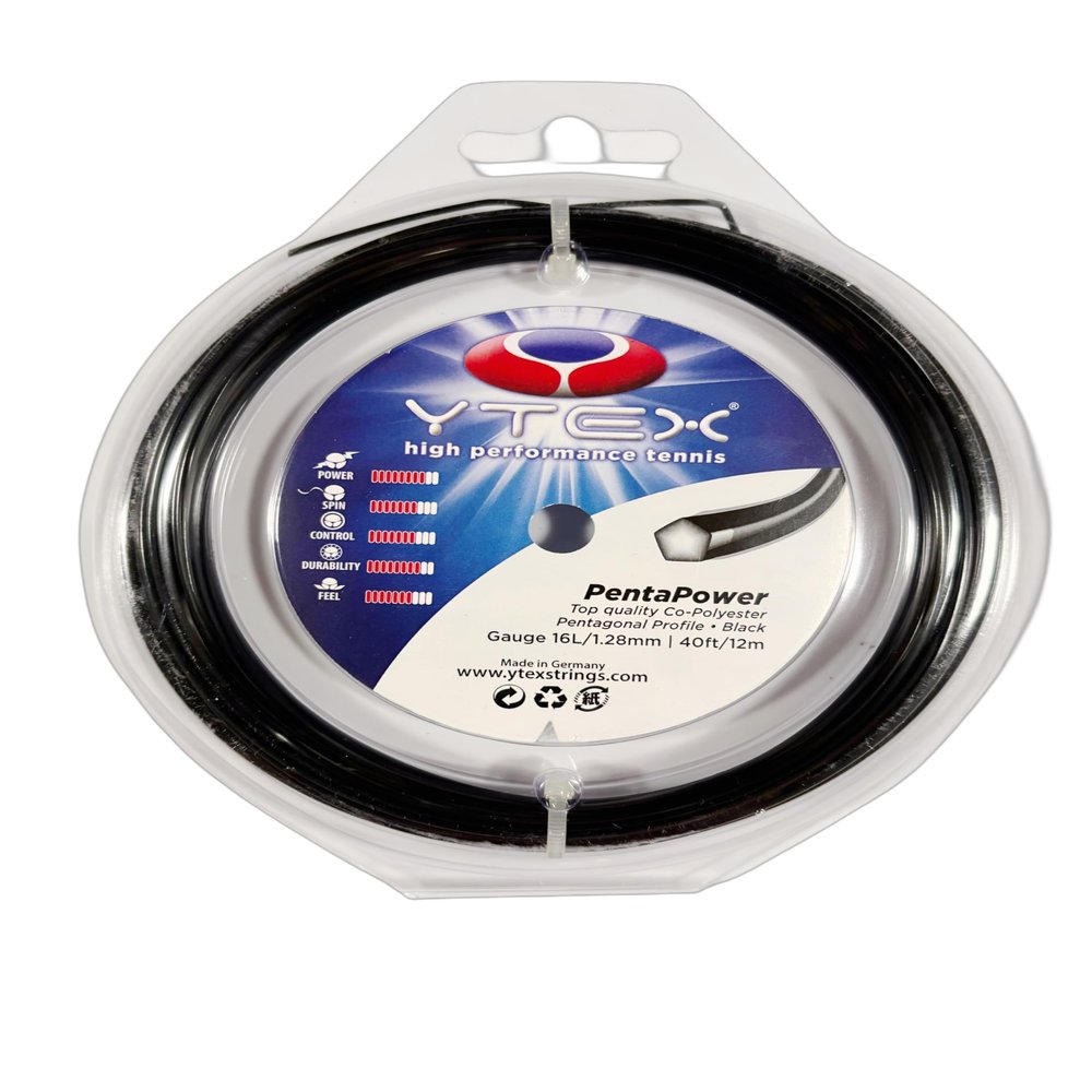 YTEX PentaPower Black Tennis Racquet String Set (16L Gauge, 1.28mm)