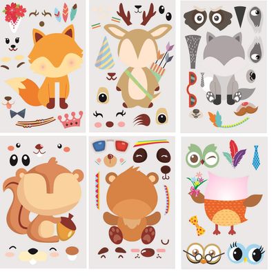 30Pack Make A Woodland Creatures Stickers - Party Supplies for Baby Showers & Birthdays, Includes Fox, Owl, Bear, Squirrel, Deer, Raccoon