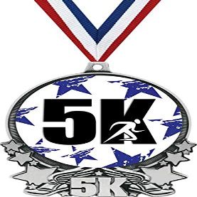 5K Medals, 3" Runner 5K Blue Stars Medal, Great 5K Running Medal Awards Silver 100 Pack Prime