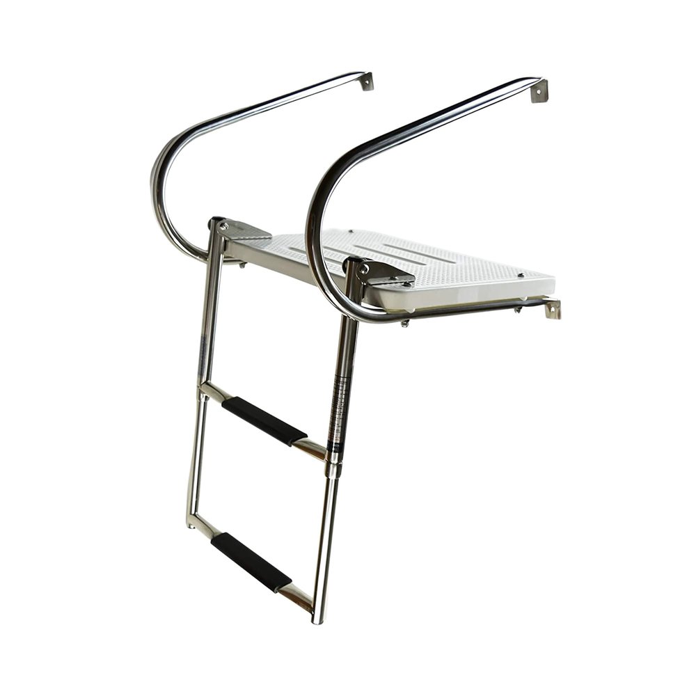 MARINE CITY 2-Step I/B Swim Telescoping Folding Ladder  304 Stainless Steel, Anti-Slip, Corrosion-Resistant, 400lb Capacity, Compact & Easy to Store, for Marines, Boats, Yachts, Swimming Pools