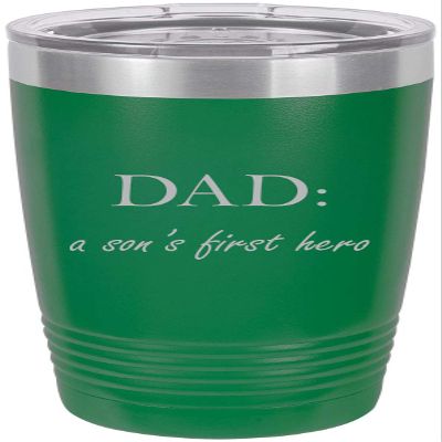 Dad: A Son's First Hero Stainless Steel Engraved Insulated Tumbler 20 Oz Travel Coffee Mug, Green