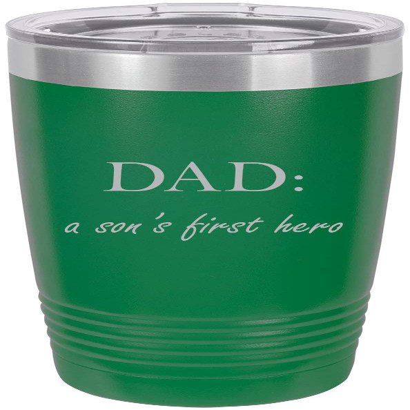 Dad: A Son's First Hero Stainless Steel Engraved Insulated Tumbler 20 Oz Travel Coffee Mug, Green