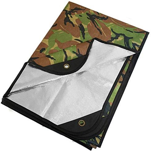 Arcturus Insulated Tarp, Reusable Heavy Duty Thermal Survival Blanket  60x82in, Reflects 90% Body Heat, Waterproof, Windproof, 3-Layer Design, Reinforced Grommets, Woodland Camo