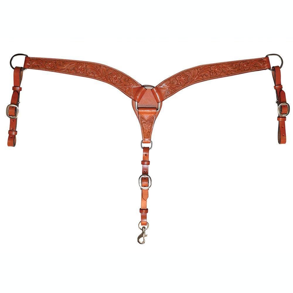 Circle Y 2" Wide Contoured Classic Floral Breast Collar for Horse, Regular Oil