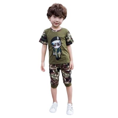FTSUCQ Boys Camouflage Uniform Soldiers Shirt Top + Shorts (130CM/6 Years)