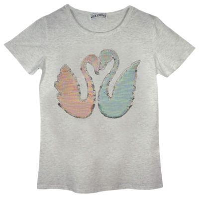 Girls Swan T-Shirt Tee Top Brush Changing Sequin Colour: Grey Swan - Size: 5-6 Y