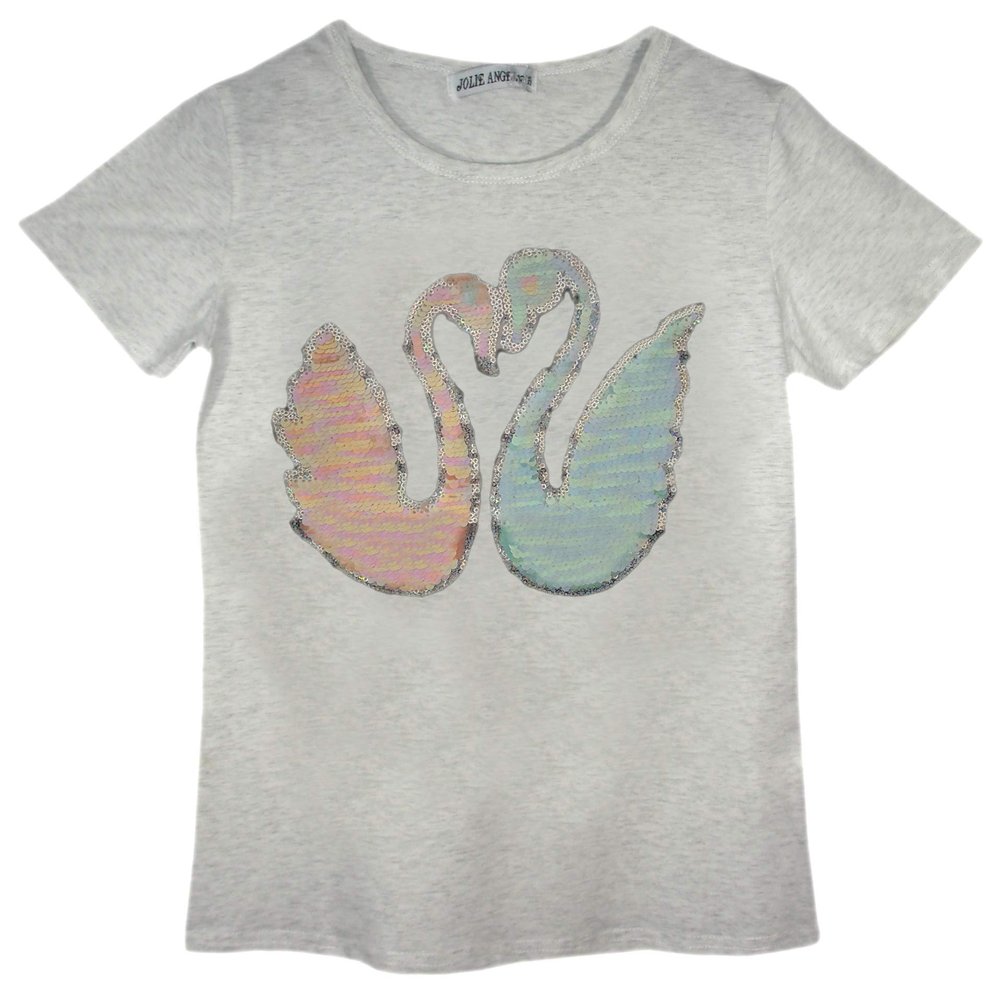 Girls Swan T-Shirt Tee Top Brush Changing Sequin Colour: Grey Swan - Size: 5-6 Y