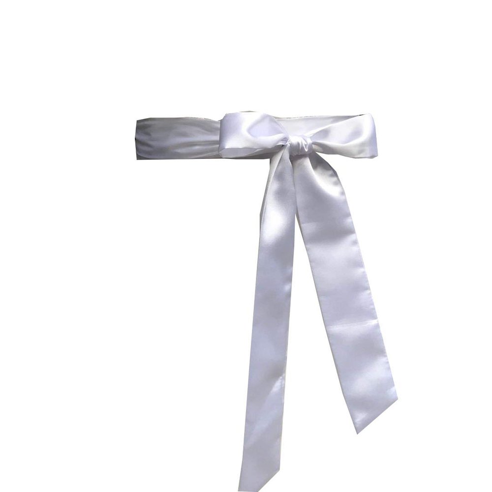 AIMECHA Satin Sash Belt For Bridal Wedding Bridesmaid Dress Belt 2'' Wide Double Side (White)