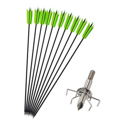 6/12 Pcs 30 Inch Archery Carbon Arrows Target Practice Spine 500 Flu Flu Arrows Small Game Arrows 4 Feathers Fletching with 100 Grain Judo Arrowheads for Practice Targeting (Green set, 12 pcs)