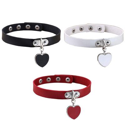 Jurxy 3PCS Heart Choker Necklace PU Leather Goth Choker Collar with Heart Pendant Punk Collar Adjustable Size Black White Red